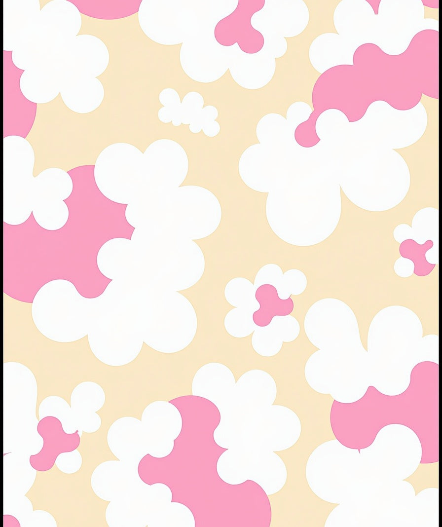 Playful Pink White Cloud Pattern Rug