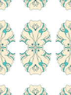 Cream And Teal Floral Mandala Rug