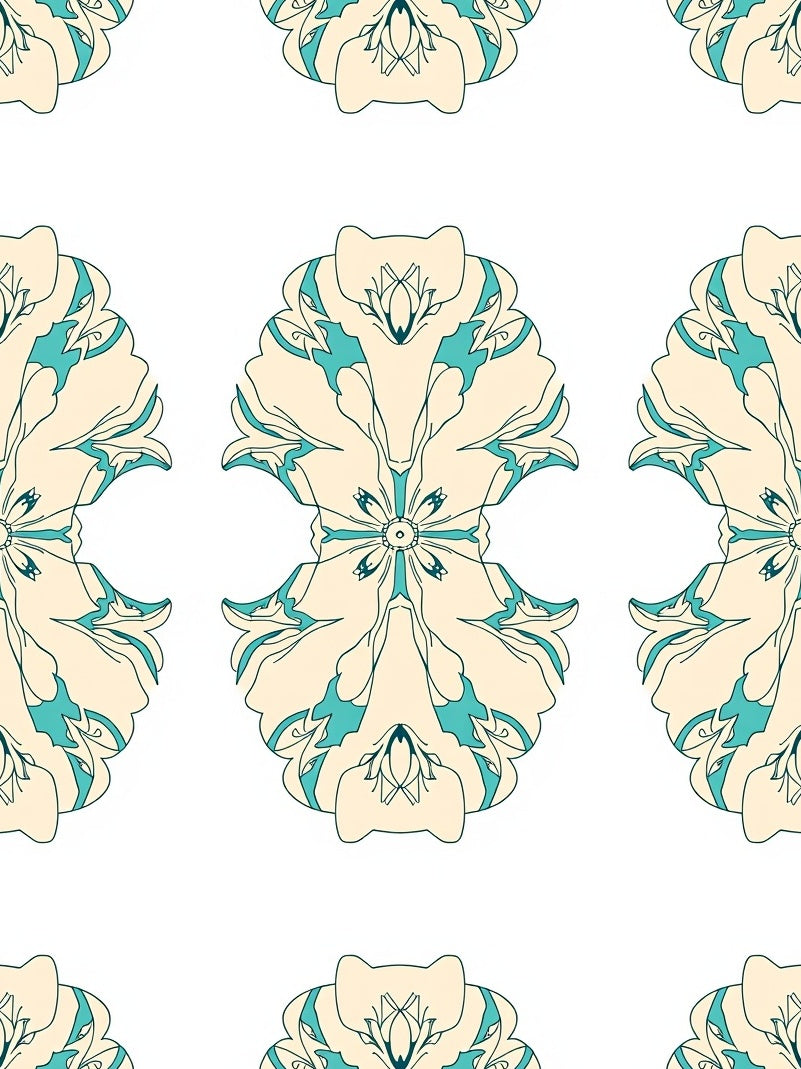 Cream And Teal Floral Mandala Rug