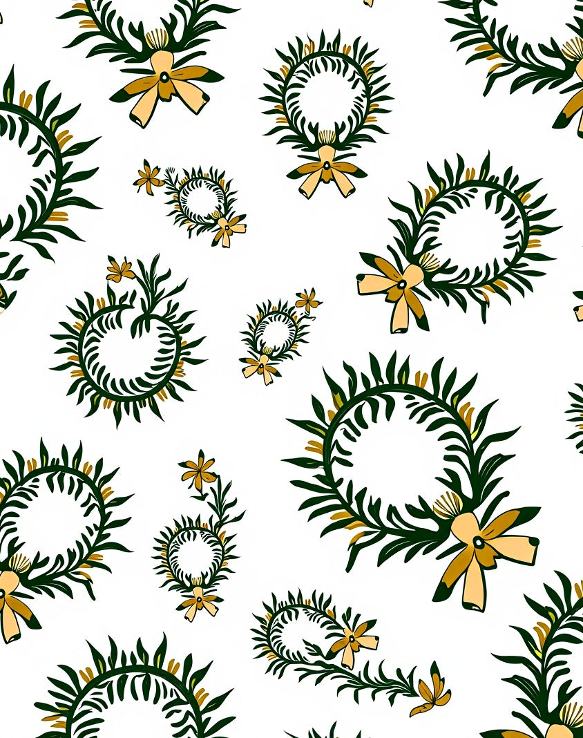 Green Leafy Wreath Flower Pattern Rug