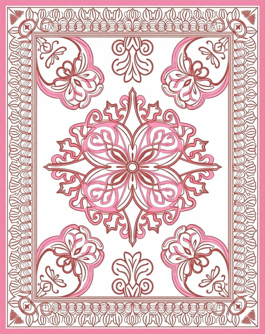 Pink Rose Floral Art Nouveau Rug