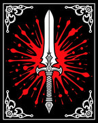 Bold Sword Crimson Splatter Design Rug