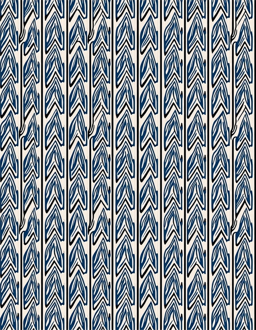 Striped Blue Cream Leaf Pattern Rug