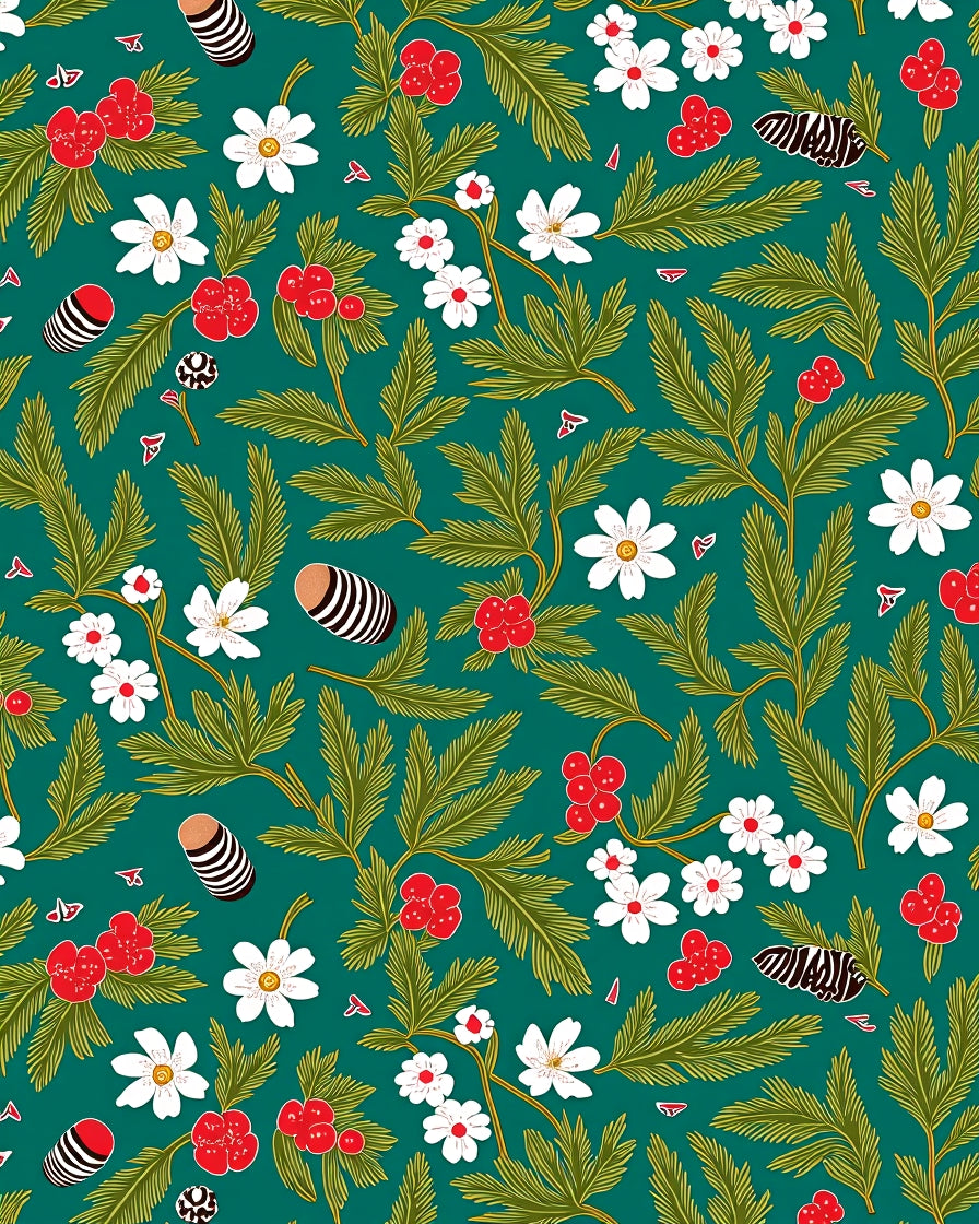 Whimsical Floral Berry Leaf Pattern Rug