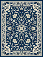Intricate Floral Blue Cream Vintage Pattern Rug