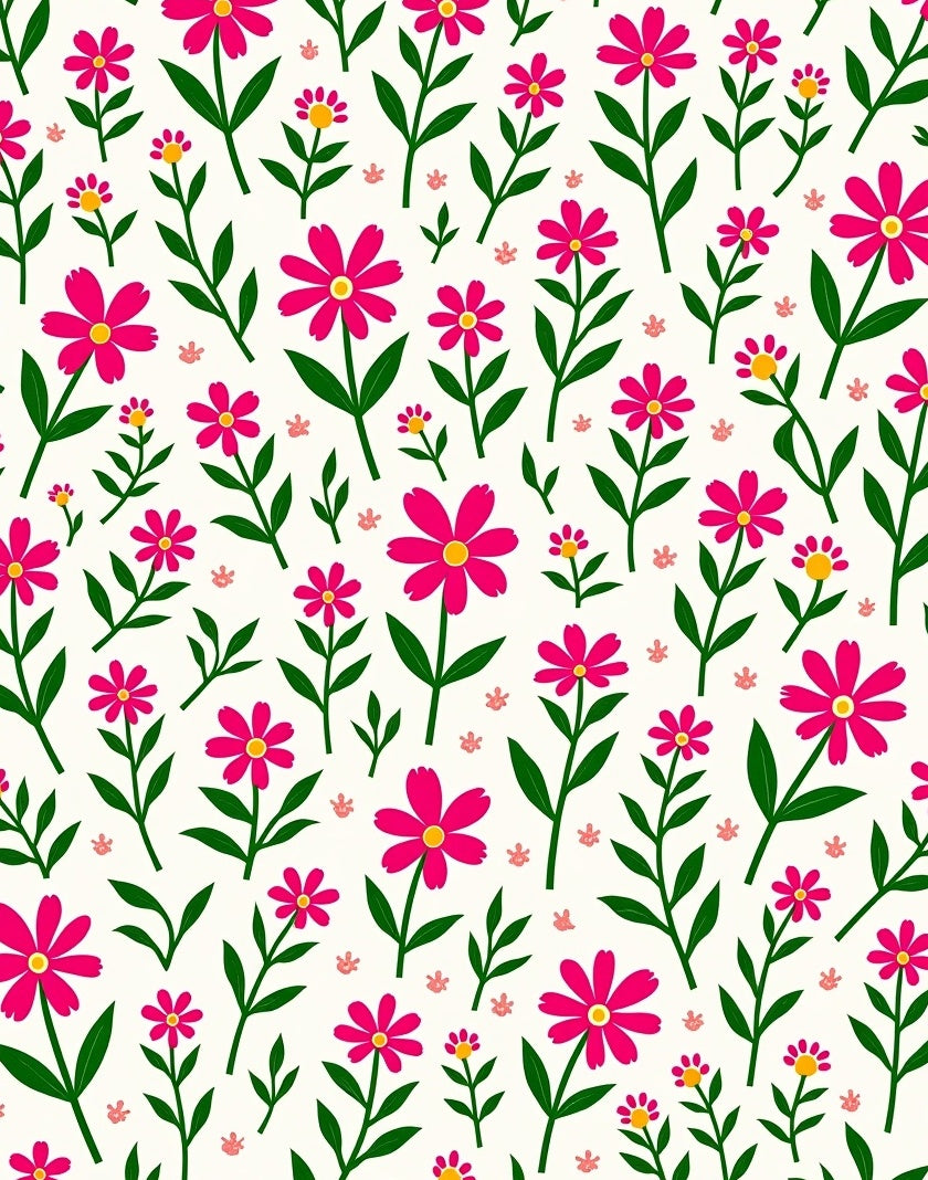 Bright Pink Daisy Garden Pattern Rug
