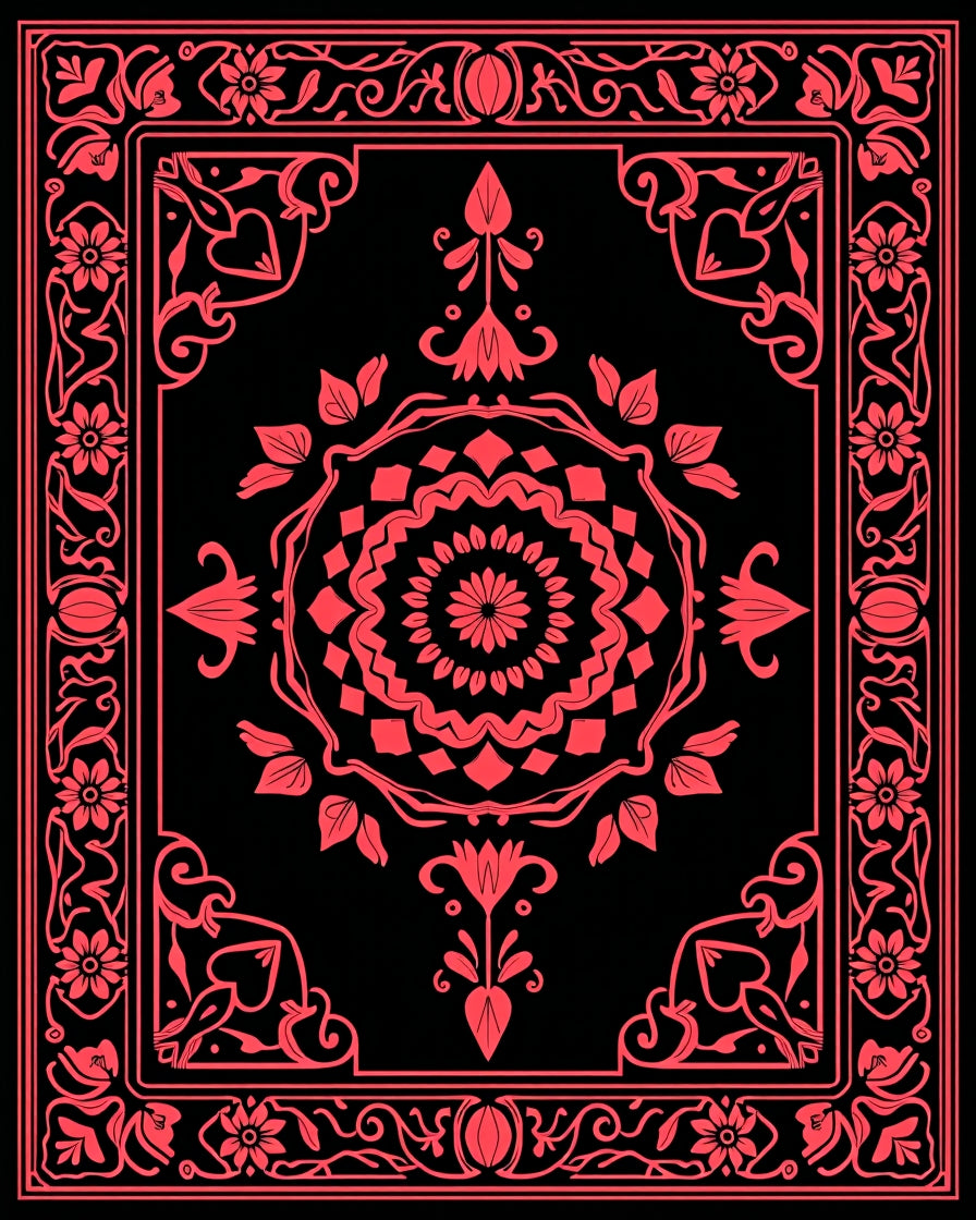 Vintage Red Floral Mandala Design Rug