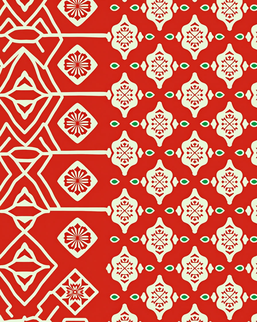 Red Geometric Floral Patterned Rug