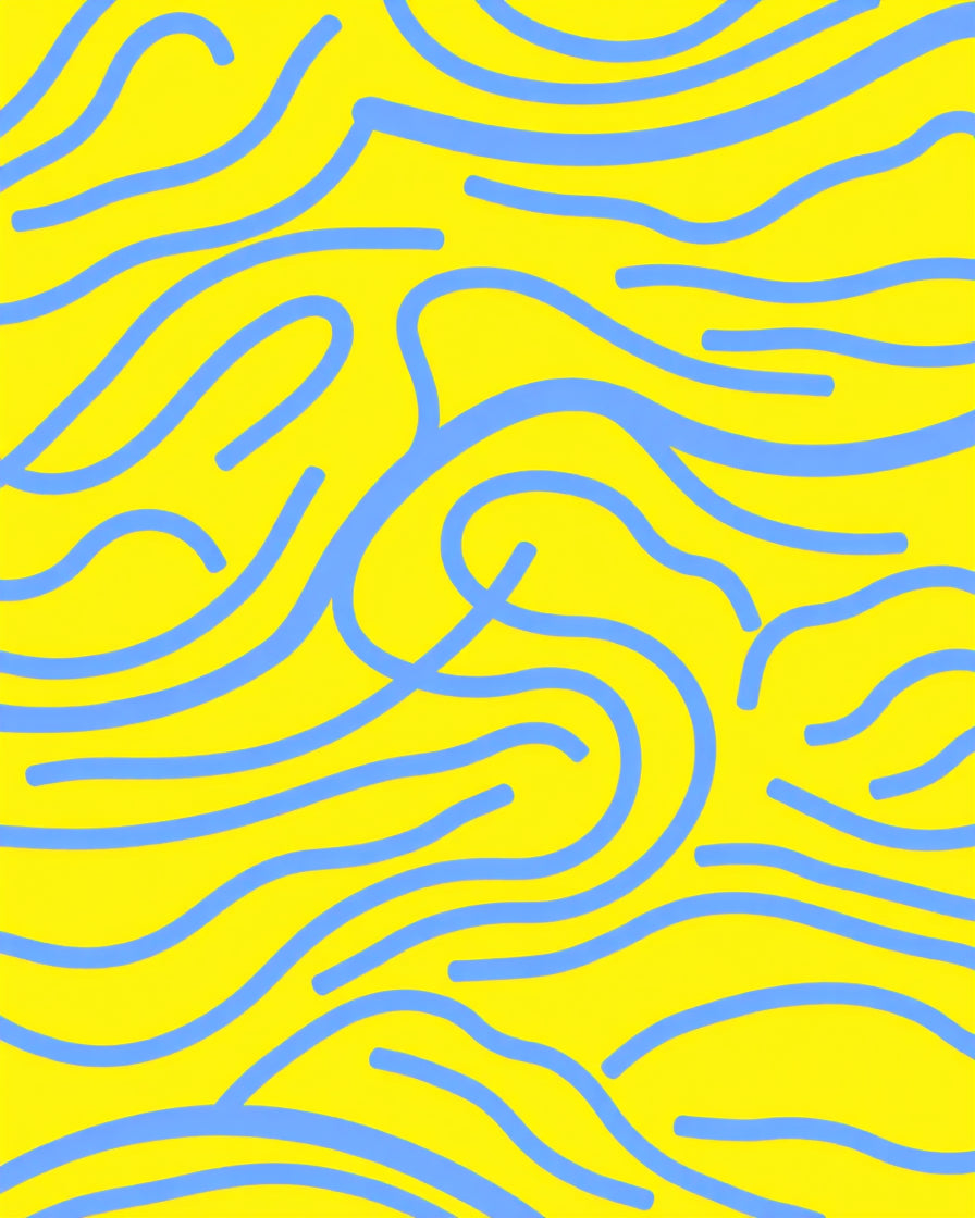 Vibrant Yellow And Blue Wavy Pattern Rug