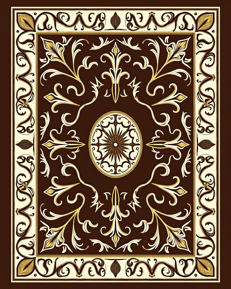 Chic Brown Gold Floral Scroll Rug