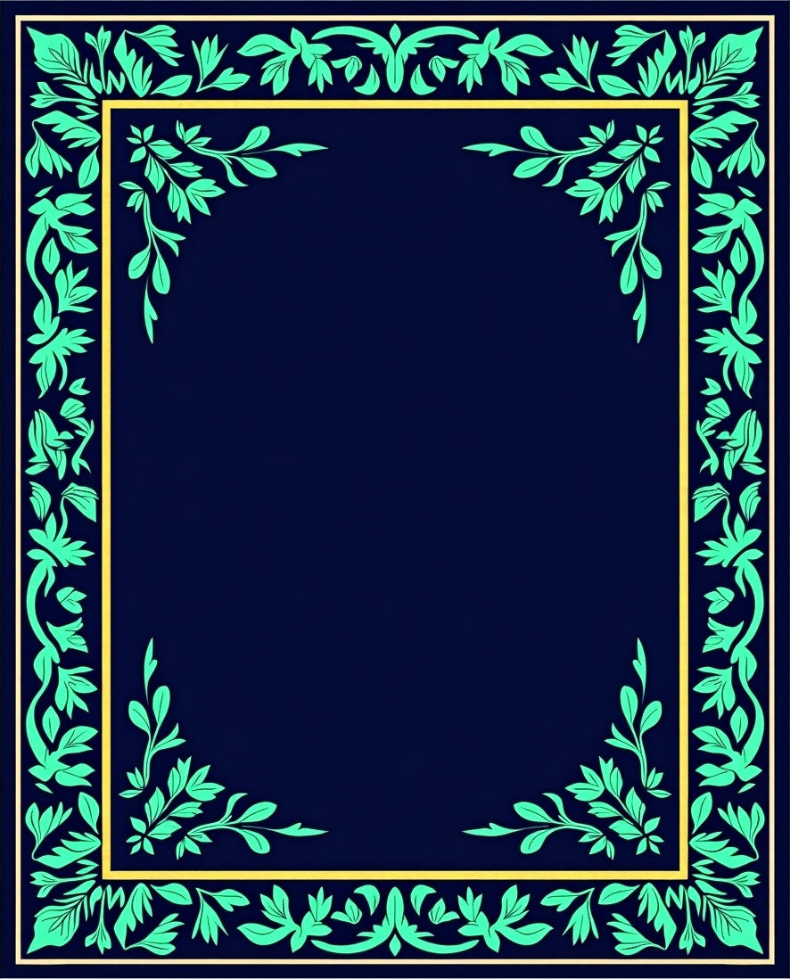 Navy Blue Botanical Frame Design Rug