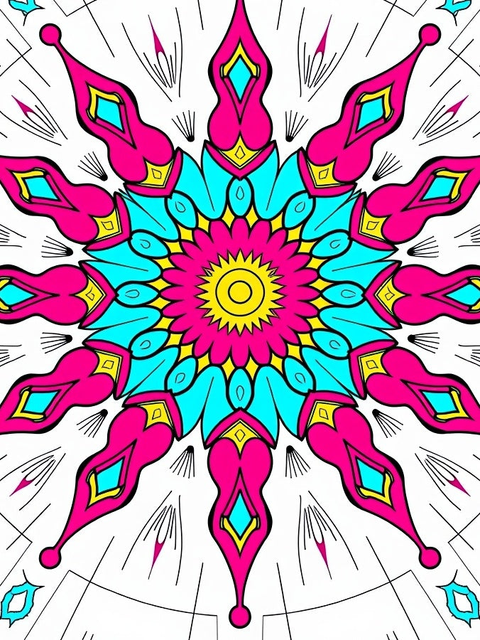 Vibrant Geometric Starburst Mandala Design Rug