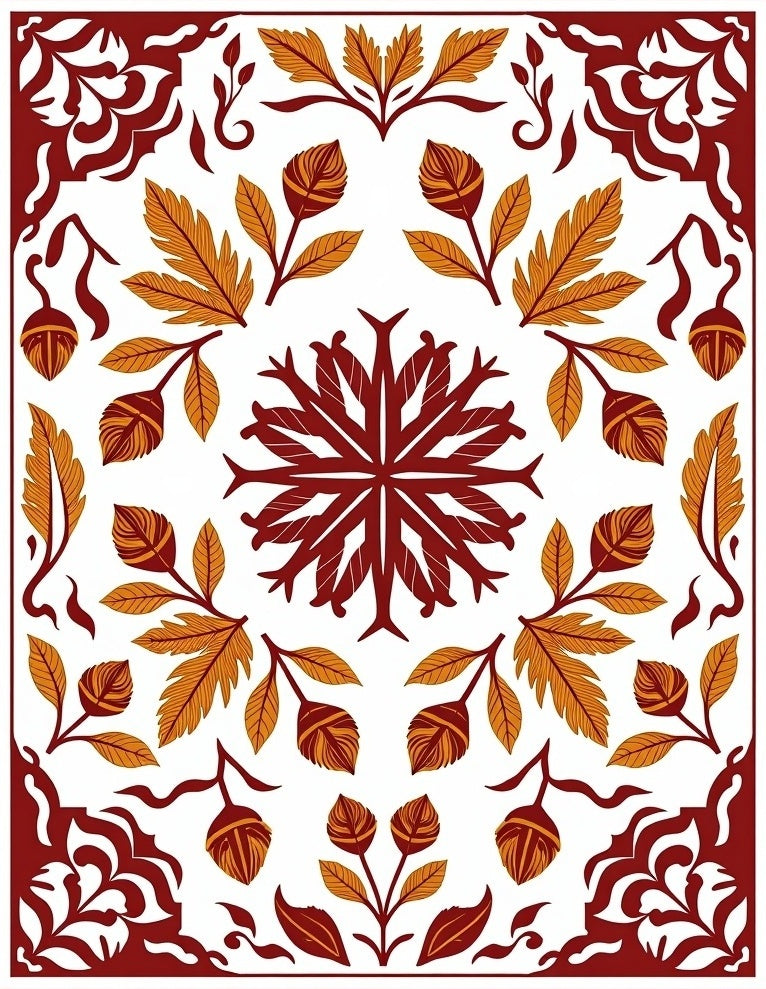 Ornate Floral Acorn Leaf Art Deco Rug
