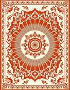 Orange Red Floral Sunburst Ornament Rug