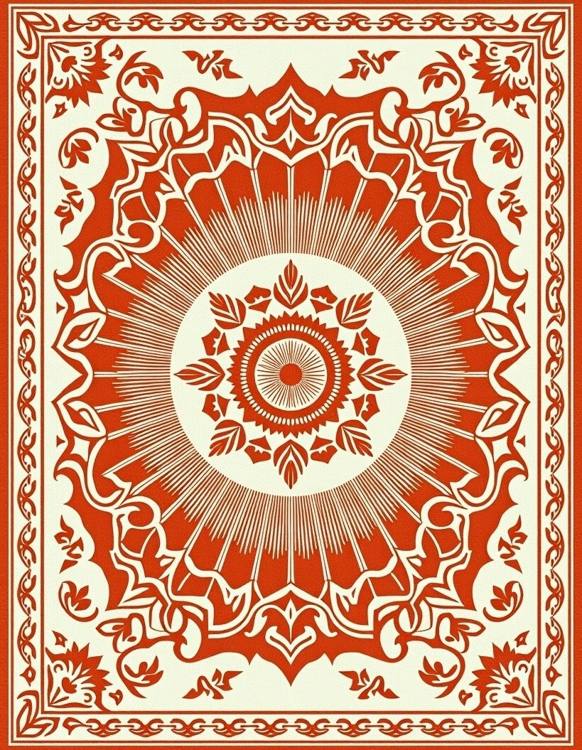 Orange Red Floral Sunburst Ornament Rug