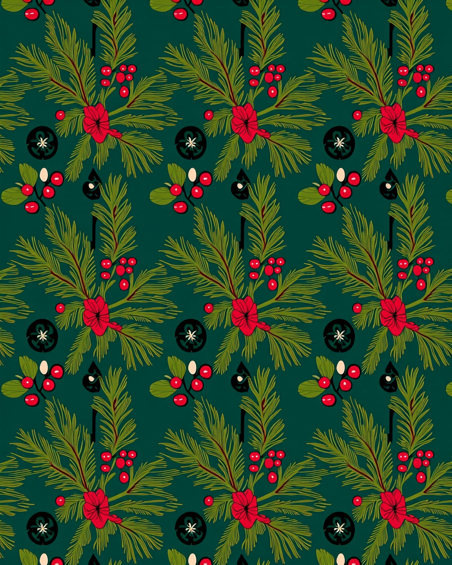 Festive Evergreen Berry Pattern Rug