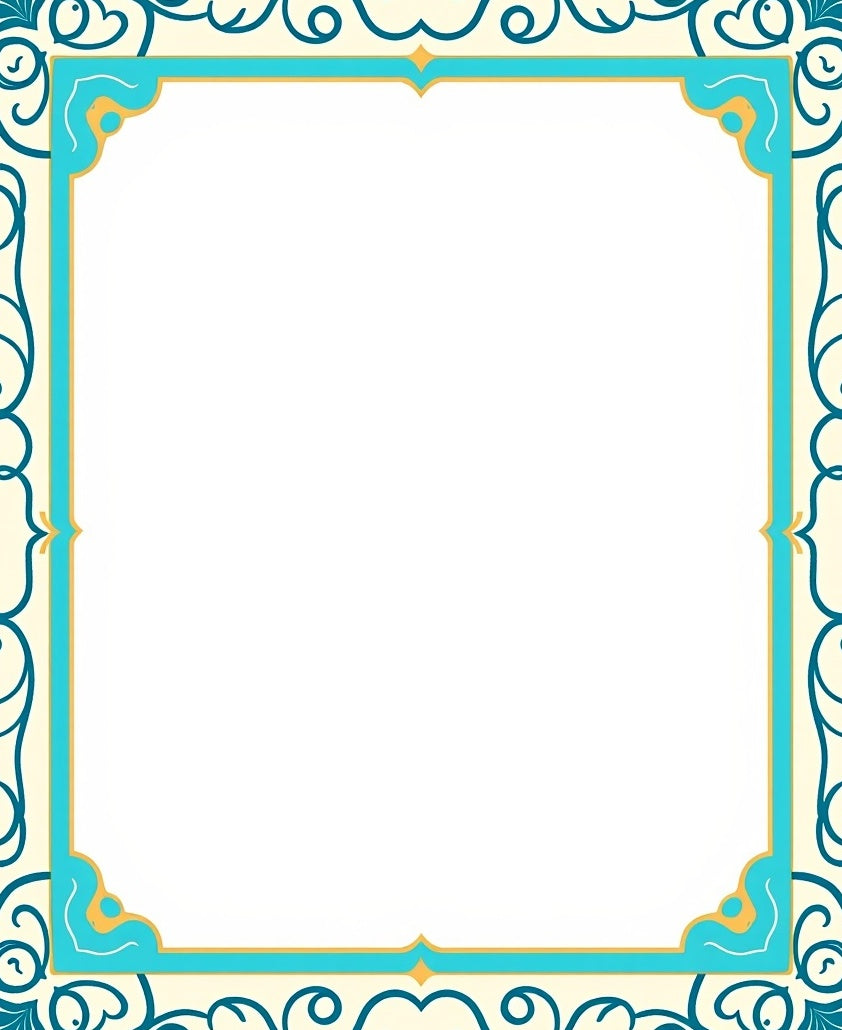 Ornamental Teal Gold Border Rug