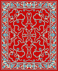 Red Floral Swirl Detailed Border Rug