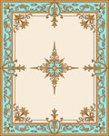 Ornate Aqua Gold Medallion Design Rug