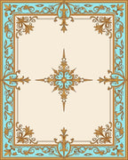 Ornate Aqua Gold Medallion Design Rug