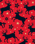 Red Black Deers With Stars Pattern Rug