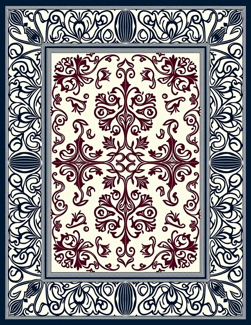 Intricate Scrollwork Floral Damask Rug