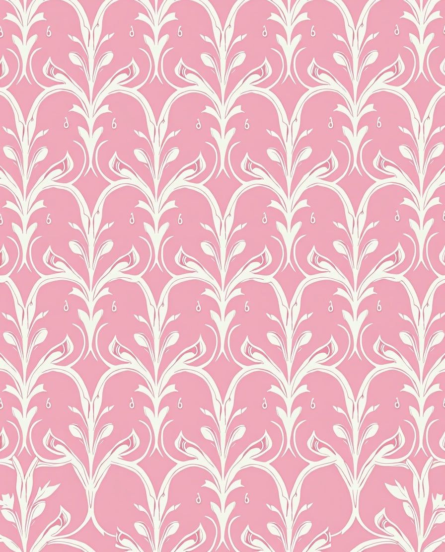 Pale Pink White Floral Damask Rug