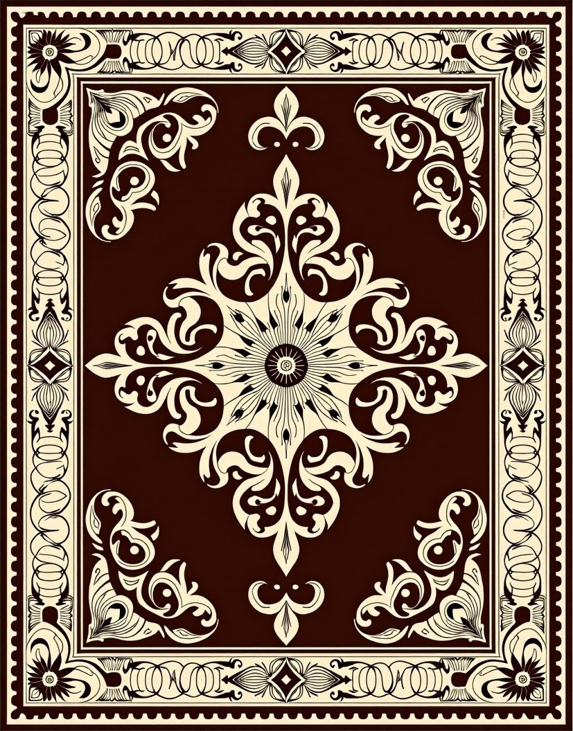 Ornate Floral Scroll Embossed Design Rug