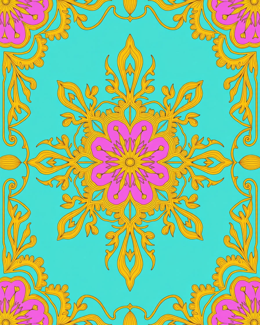 Ornate Flower Swirl Design Rug