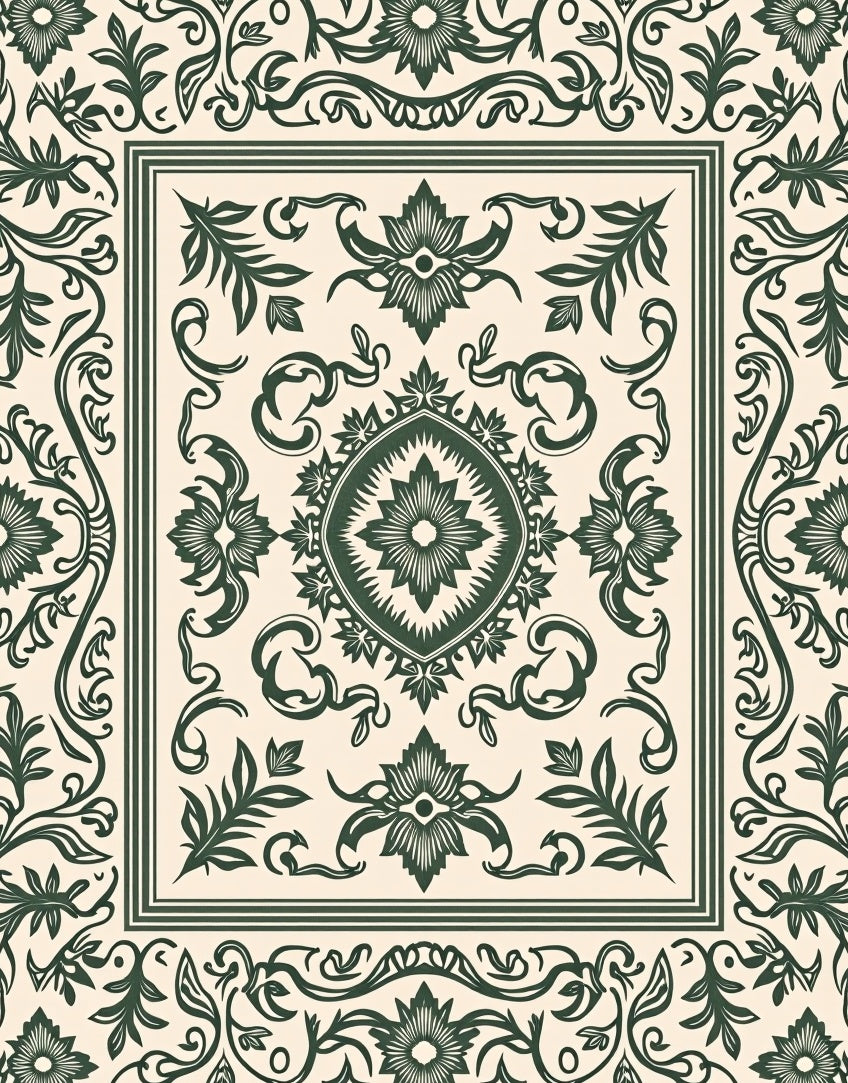 Ornate Floral Scrollwork Pattern Rug