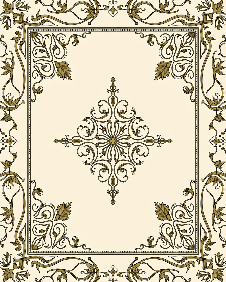 Ornate Floral Scrollwork Emblem Rug