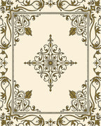 Ornate Floral Scrollwork Emblem Rug