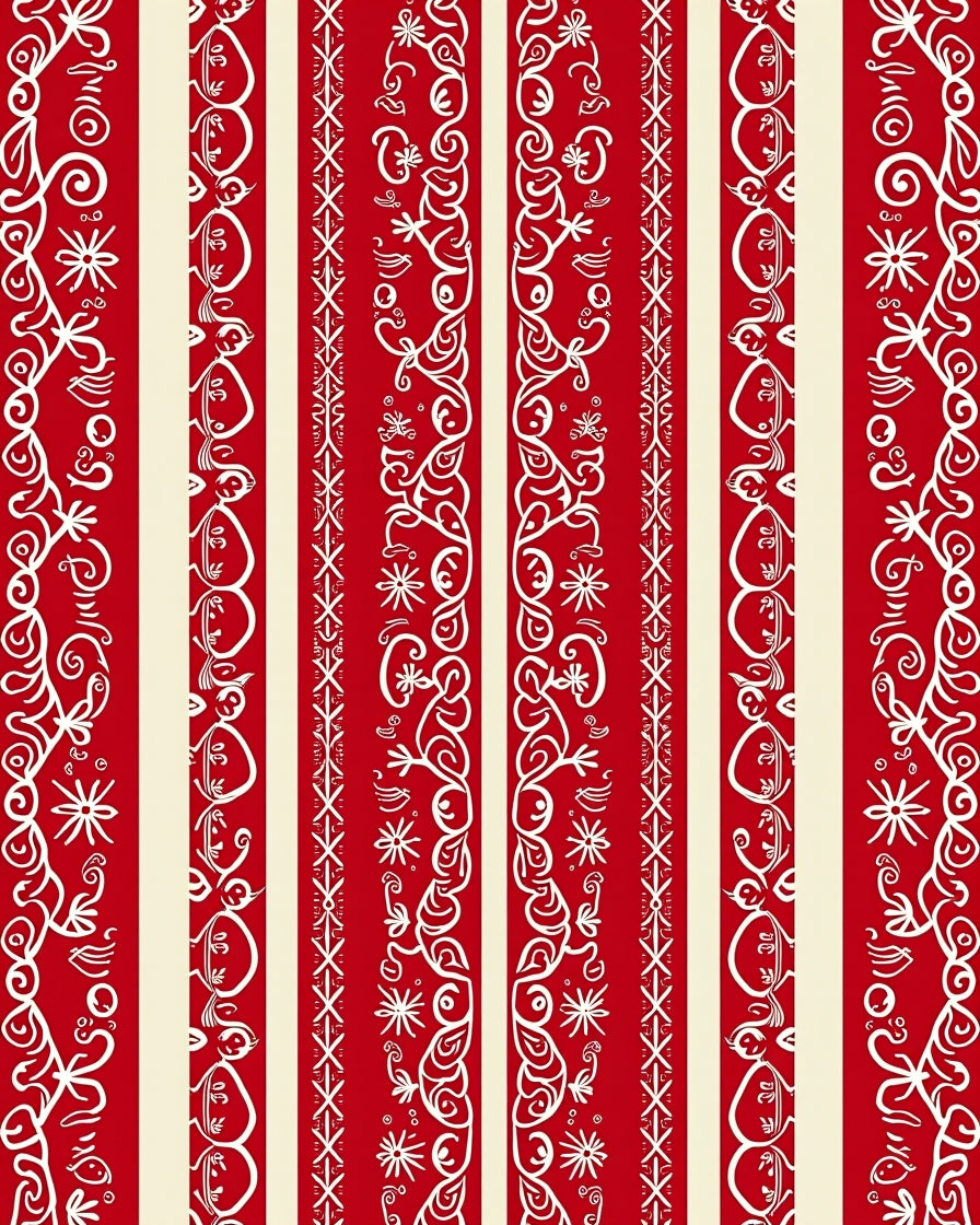Red Cream Ornate Stripe Pattern Rug