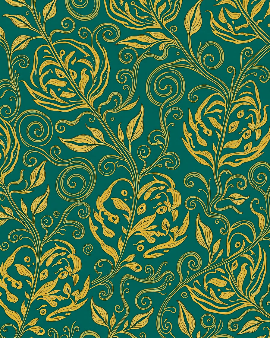 Gold Floral Scrollwork Pattern Rug