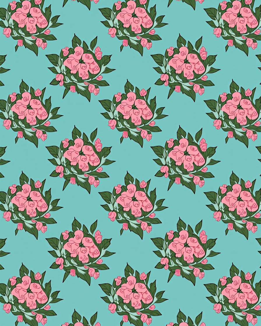 Pastel Pink Blooming Floral Wreath Rug