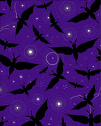 Whimsical Black Butterflies on Starry Purple Rug