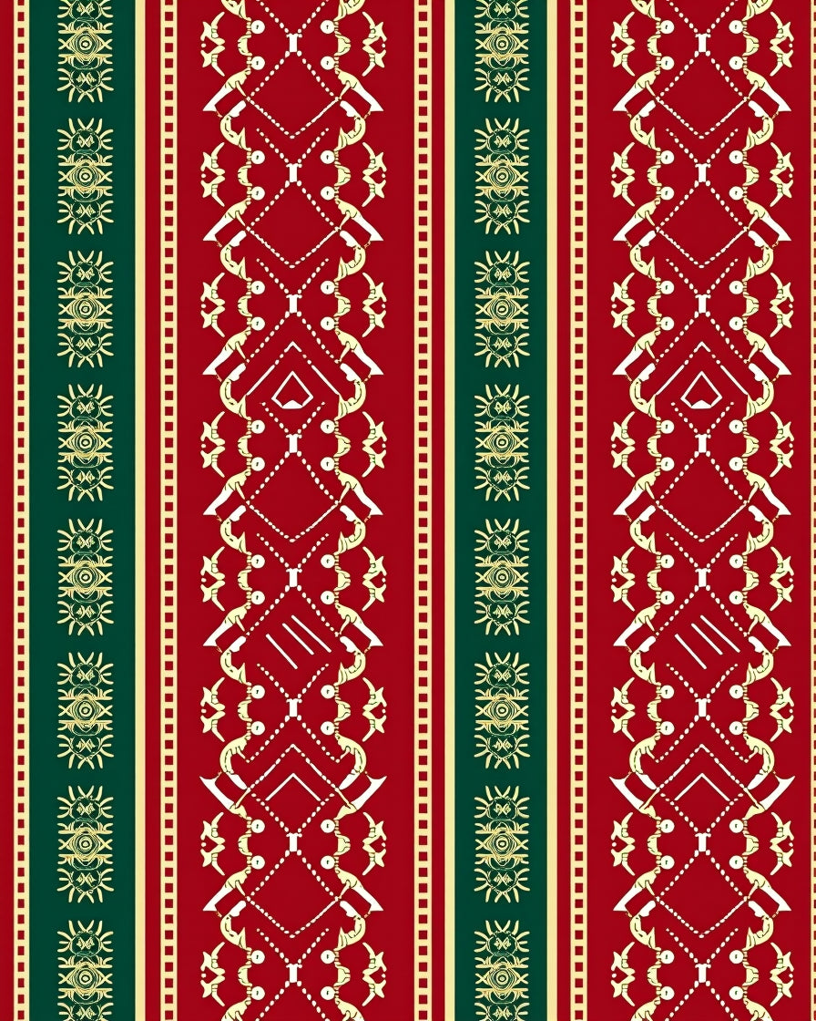 Tribal Stripe Pattern Red Green Design Rug