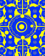 Bold Yellow And Blue Abstract Sunburst Face Rug