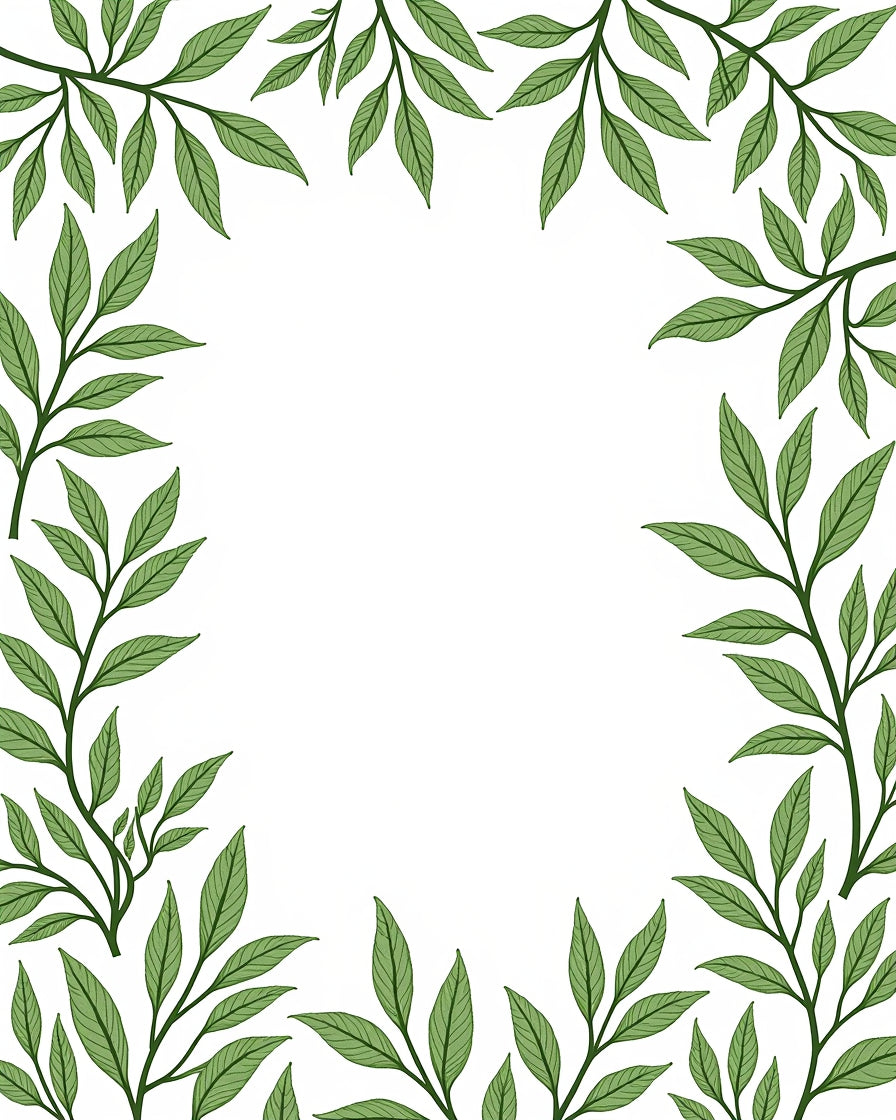 Green Leafy Branch Border Rug