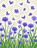 Vibrant Blue Floral Meadow Pattern Rug