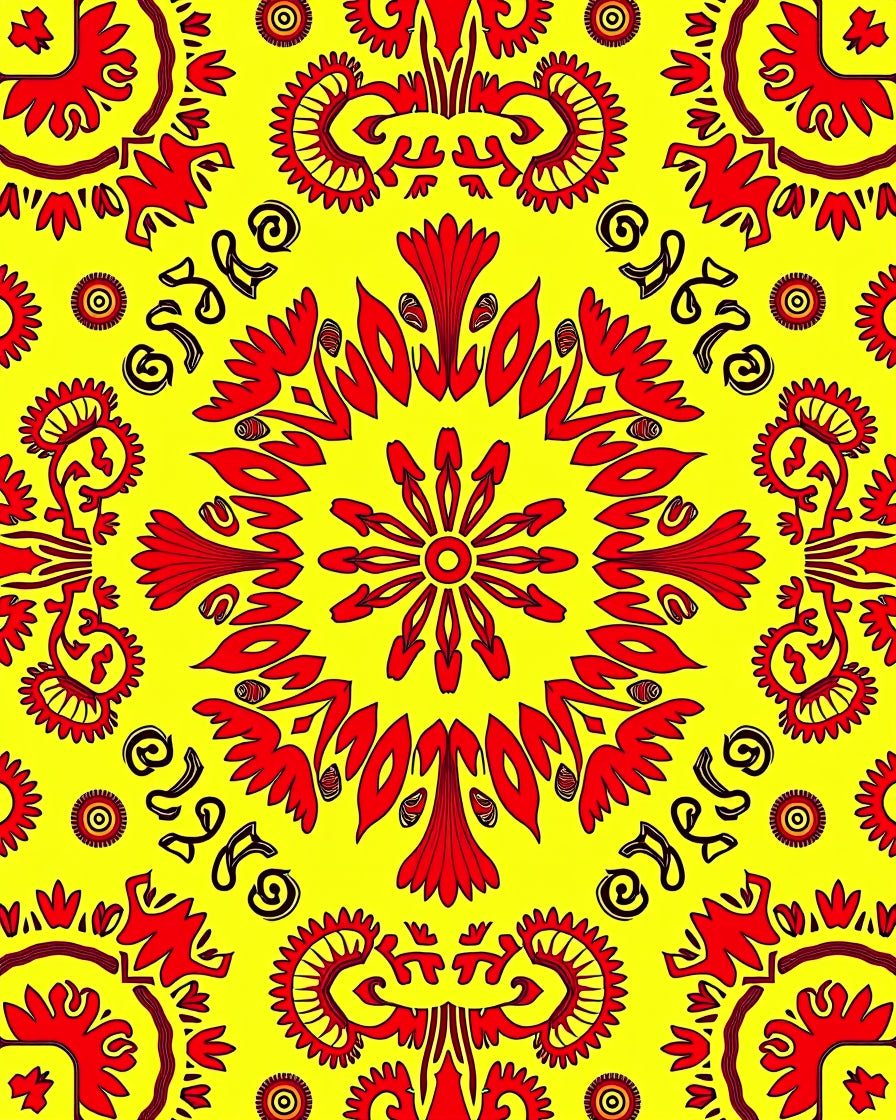 Vibrant Red Sunburst Floral Pattern Rug