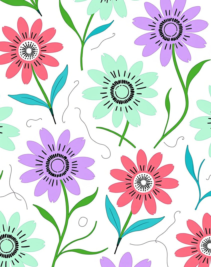 Whimsical Floral Pattern With Bright Colors Rug