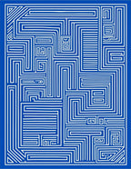 Abstract Blue White Geometric Maze Design Rug