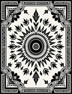 Black White Sunburst Geometric Pattern Rug