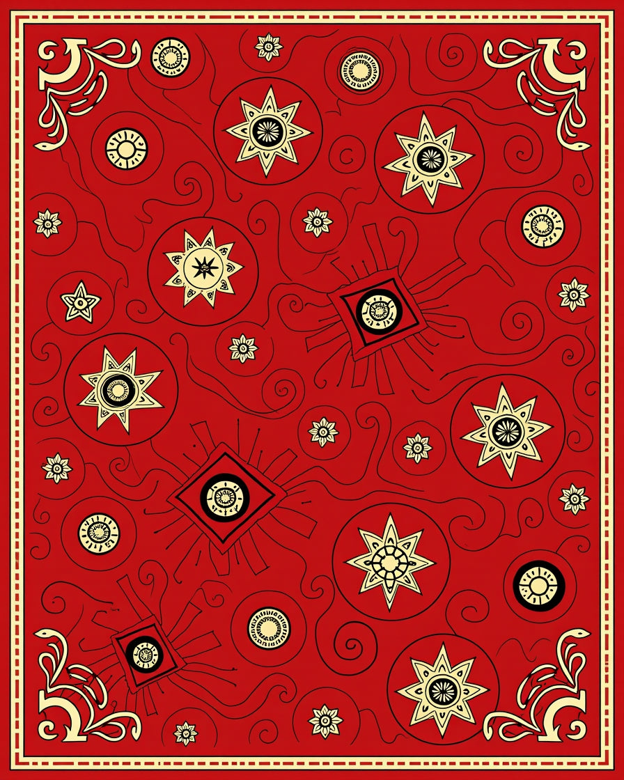 Red Sunburst Swirl Pattern Rug