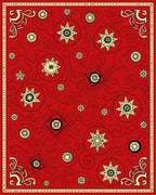 Red Sunburst Swirl Pattern Rug