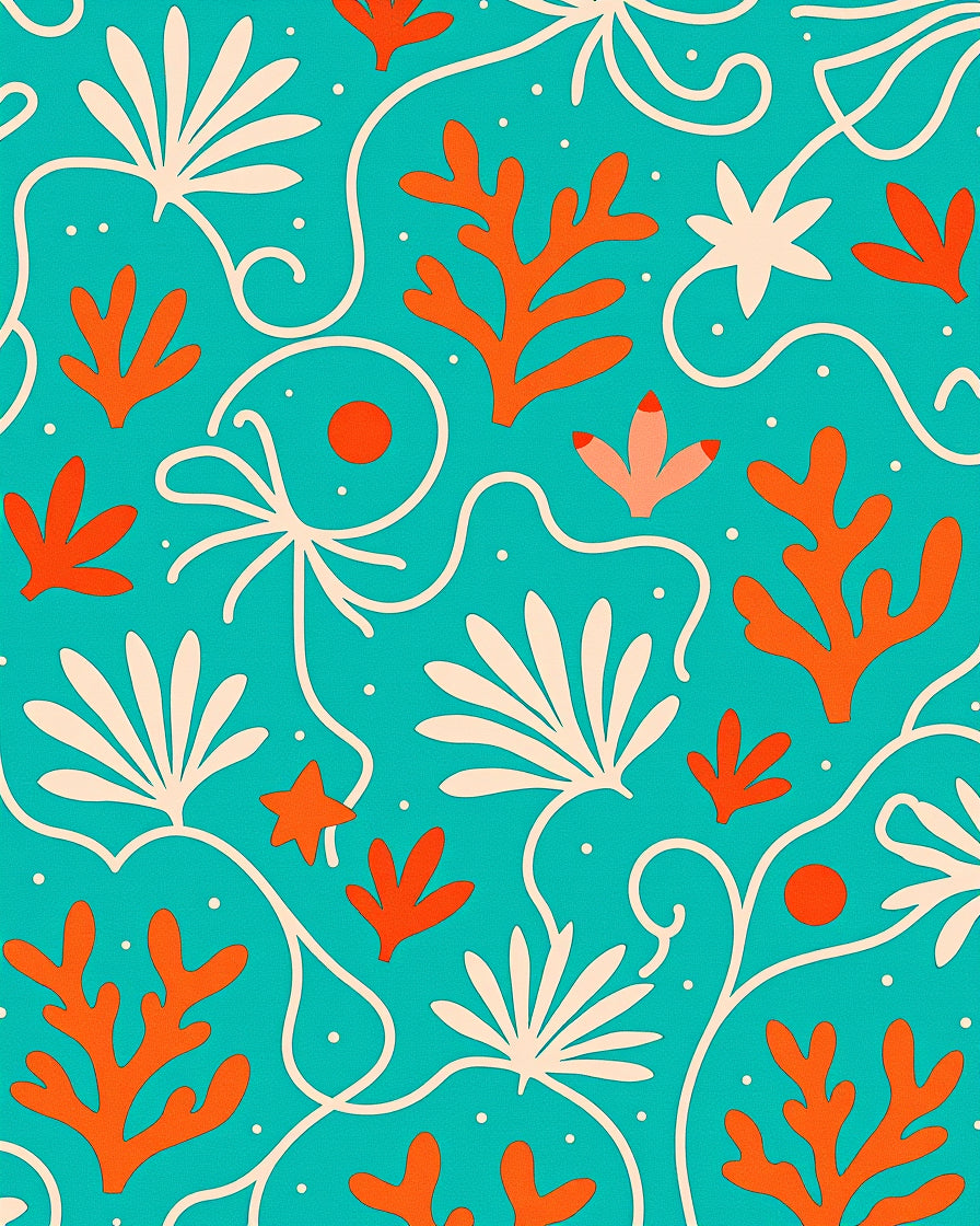 Aqua Coral Reef Stylized Pattern Rug