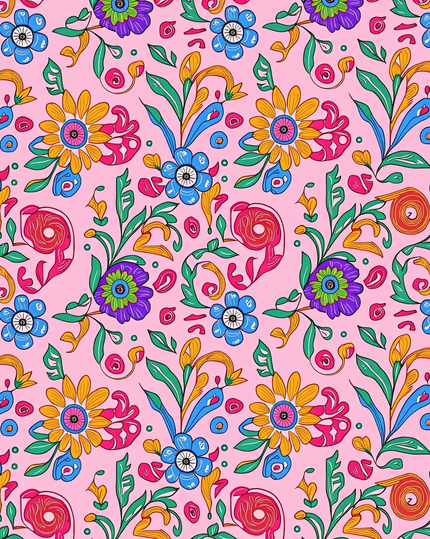 Vibrant Floral Sketch Pattern Rug