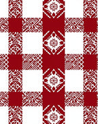 Red White Geometric Motif Squares Rug