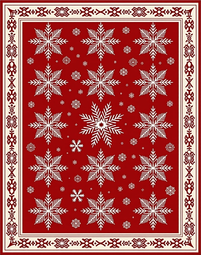 Red Snowflake Festive Pattern Rug